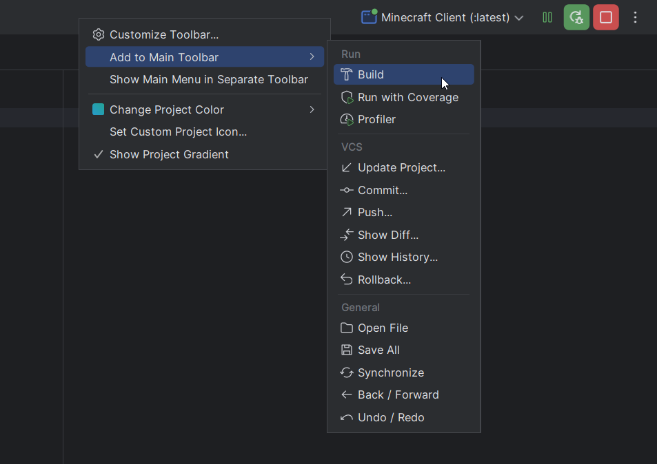 在顶栏添加构建按钮