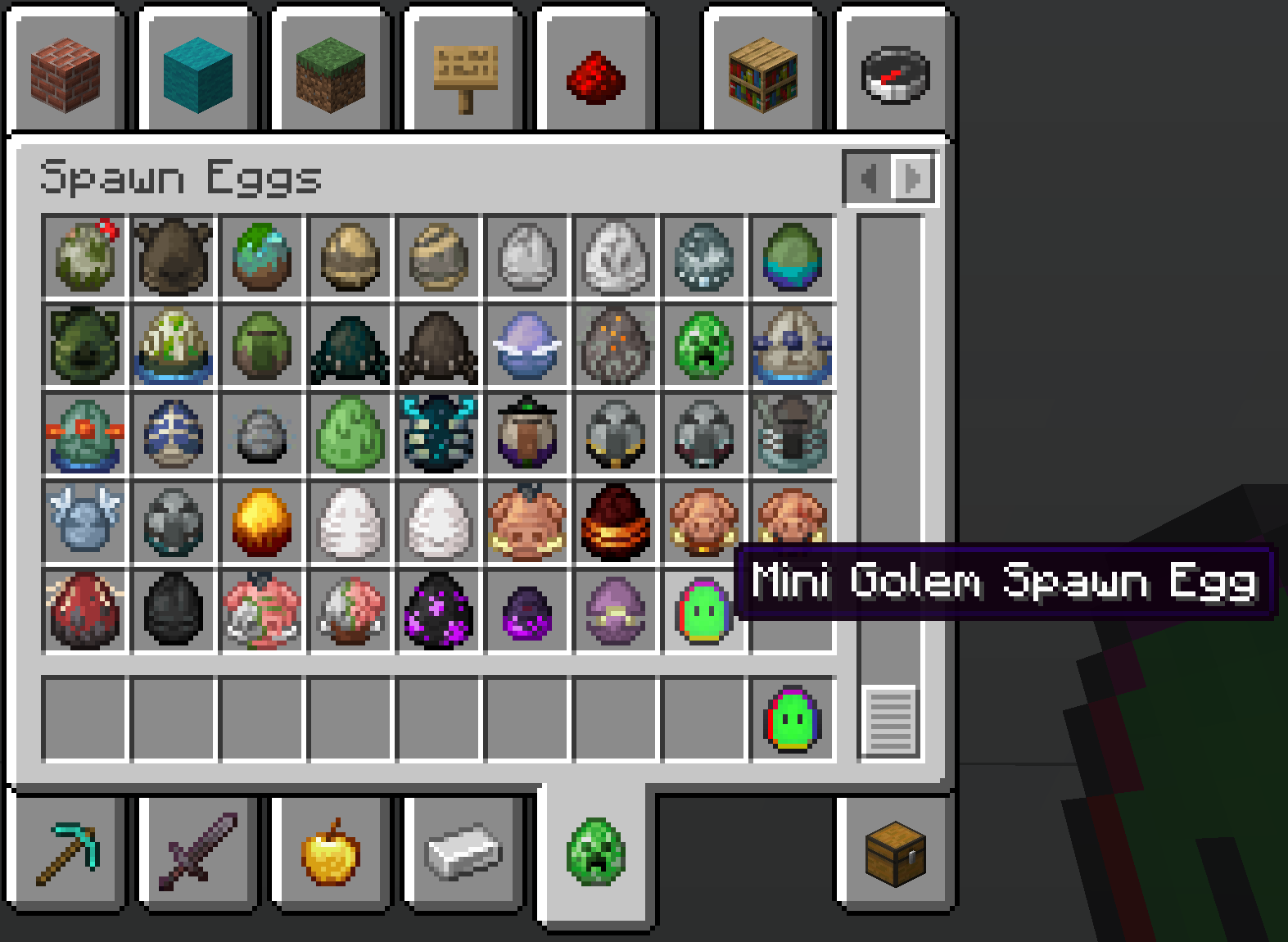 Spawn-Ei mit Name und Kreativtab