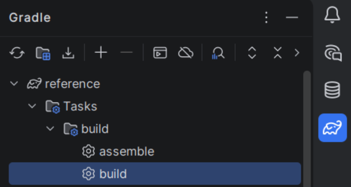 Die Seitenleiste von IntelliJ IDEA mit einer hervorgehobenen Build-Aufgabe