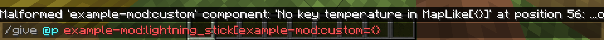 Comando give che mostra la chiave "temperature" mancante