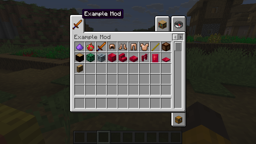 Vollständig fertiggestellter Kreativtab mit Übersetzung und Items